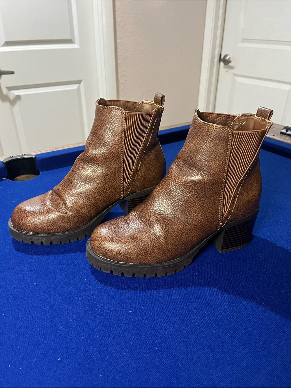 MIA Brown Leather Lug Sole Chelsea Booties